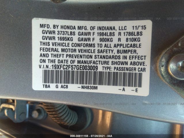 Photo 8 VIN: 19XFC2F57GE003009 - HONDA CIVIC SEDAN 