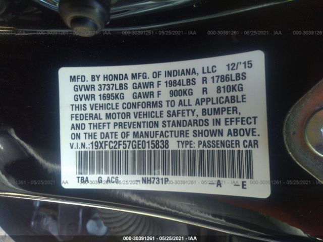 Photo 8 VIN: 19XFC2F57GE015838 - HONDA CIVIC SEDAN 