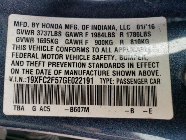 Photo 11 VIN: 19XFC2F57GE022191 - HONDA CIVIC 