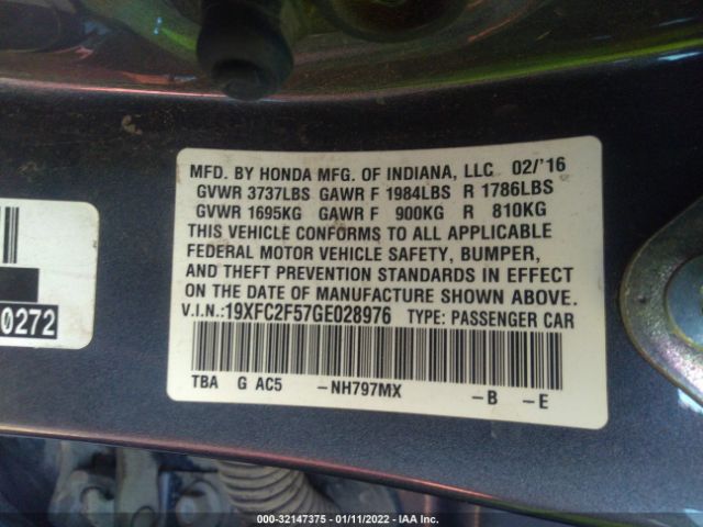 Photo 8 VIN: 19XFC2F57GE028976 - HONDA CIVIC SEDAN 