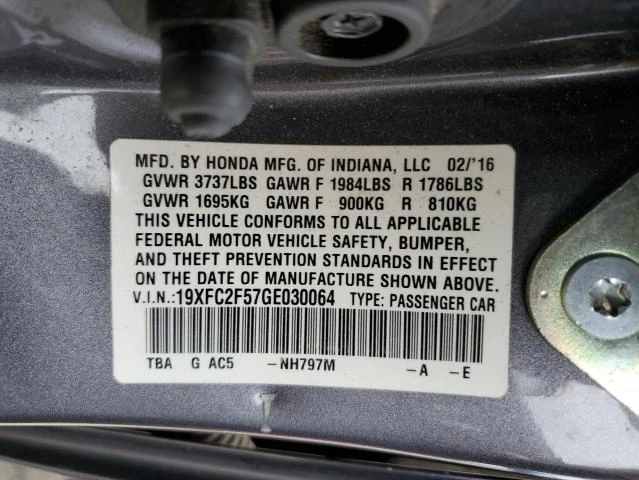 Photo 12 VIN: 19XFC2F57GE030064 - HONDA CIVIC LX 