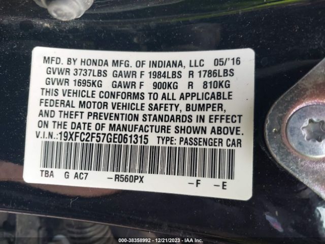 Photo 8 VIN: 19XFC2F57GE061315 - HONDA CIVIC 