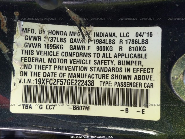 Photo 8 VIN: 19XFC2F57GE222438 - HONDA CIVIC SEDAN 