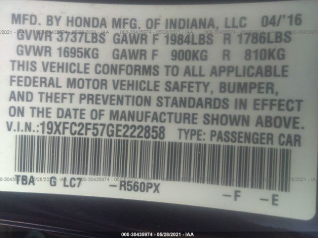 Photo 8 VIN: 19XFC2F57GE222858 - HONDA CIVIC SEDAN 