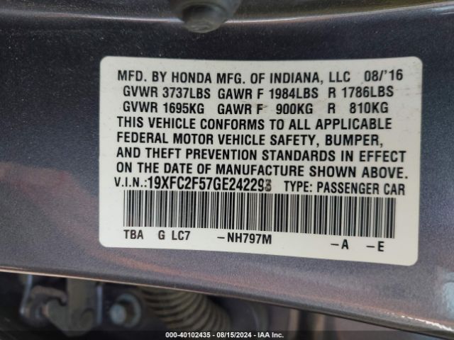 Photo 8 VIN: 19XFC2F57GE242298 - HONDA CIVIC 