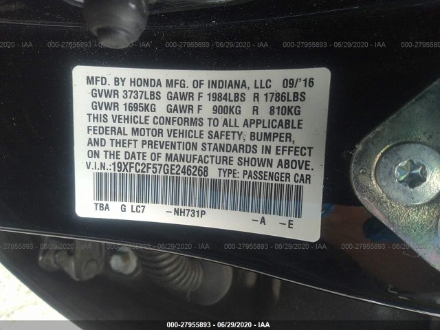 Photo 8 VIN: 19XFC2F57GE246268 - HONDA CIVIC SEDAN 