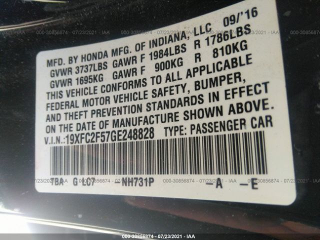 Photo 8 VIN: 19XFC2F57GE248828 - HONDA CIVIC SEDAN 