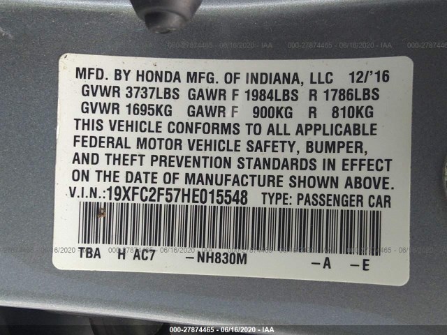 Photo 8 VIN: 19XFC2F57HE015548 - HONDA CIVIC SEDAN 