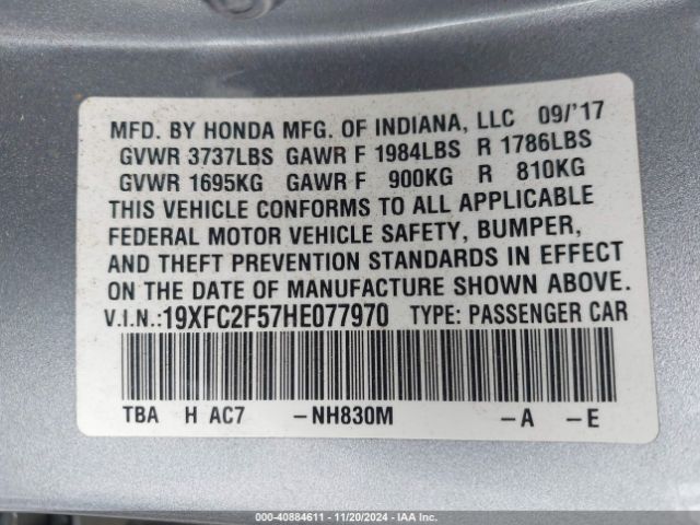 Photo 8 VIN: 19XFC2F57HE077970 - HONDA CIVIC 