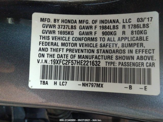 Photo 8 VIN: 19XFC2F57HE221632 - HONDA CIVIC SEDAN 