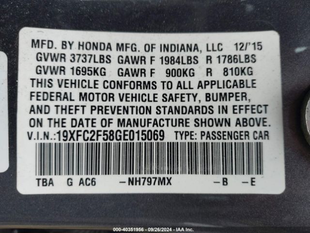 Photo 8 VIN: 19XFC2F58GE015069 - HONDA CIVIC 