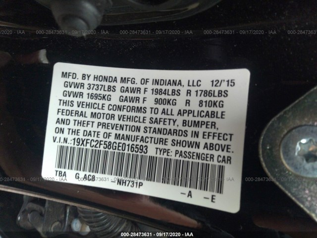 Photo 8 VIN: 19XFC2F58GE016593 - HONDA CIVIC SEDAN 