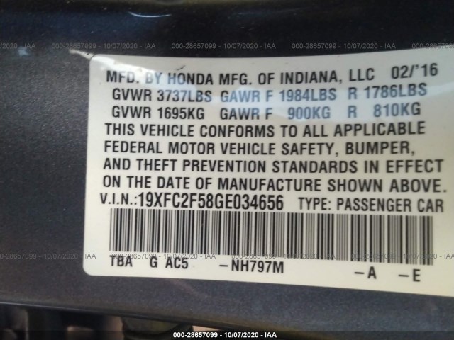 Photo 8 VIN: 19XFC2F58GE034656 - HONDA CIVIC SEDAN 