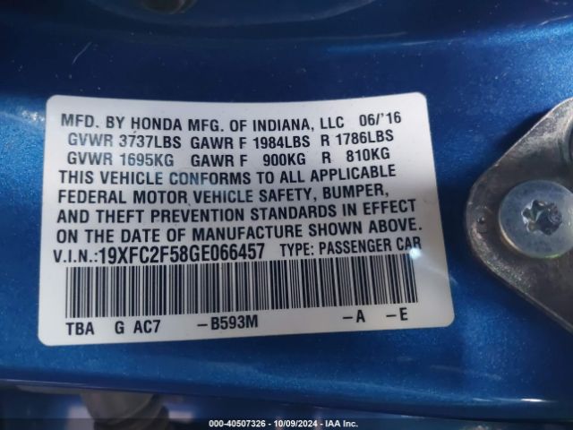 Photo 8 VIN: 19XFC2F58GE066457 - HONDA CIVIC 