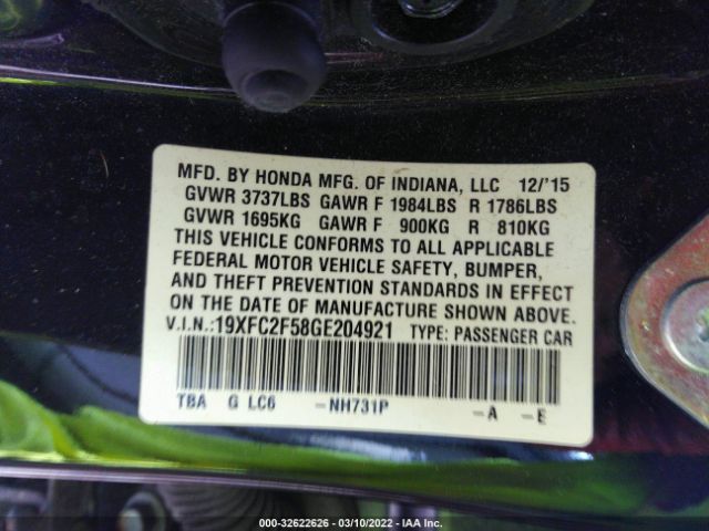 Photo 8 VIN: 19XFC2F58GE204921 - HONDA CIVIC SEDAN 