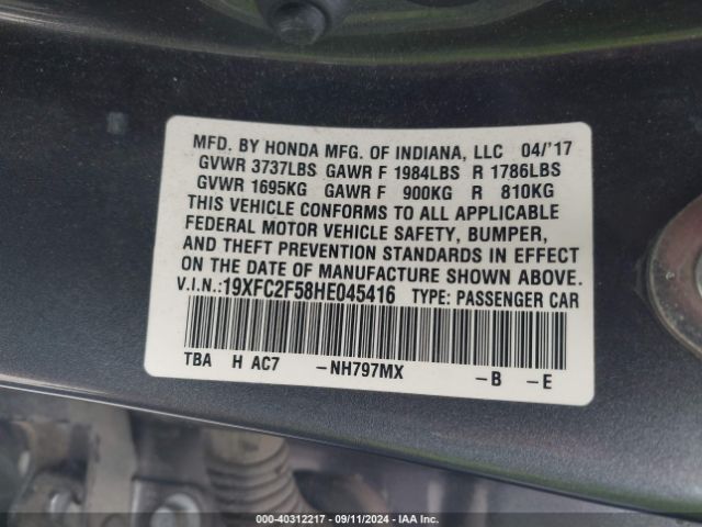 Photo 8 VIN: 19XFC2F58HE045416 - HONDA CIVIC 