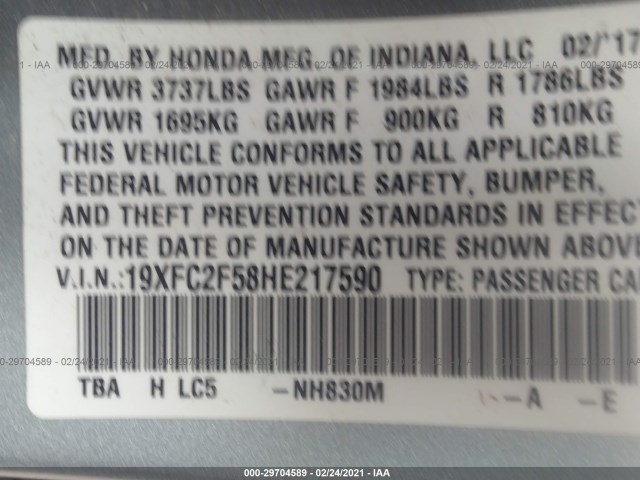 Photo 8 VIN: 19XFC2F58HE217590 - HONDA CIVIC SEDAN 