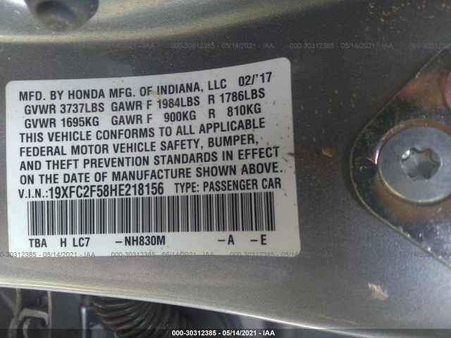 Photo 8 VIN: 19XFC2F58HE218156 - HONDA CIVIC SEDAN 