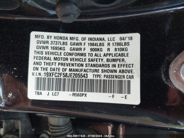 Photo 8 VIN: 19XFC2F58JE205543 - HONDA CIVIC 