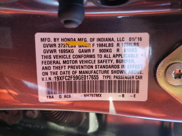 Photo 9 VIN: 19XFC2F59GE017655 - HONDA CIVIC LX 