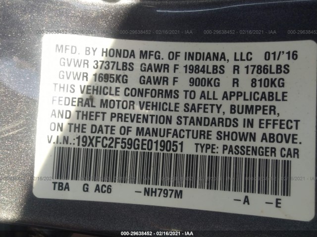 Photo 8 VIN: 19XFC2F59GE019051 - HONDA CIVIC SEDAN 