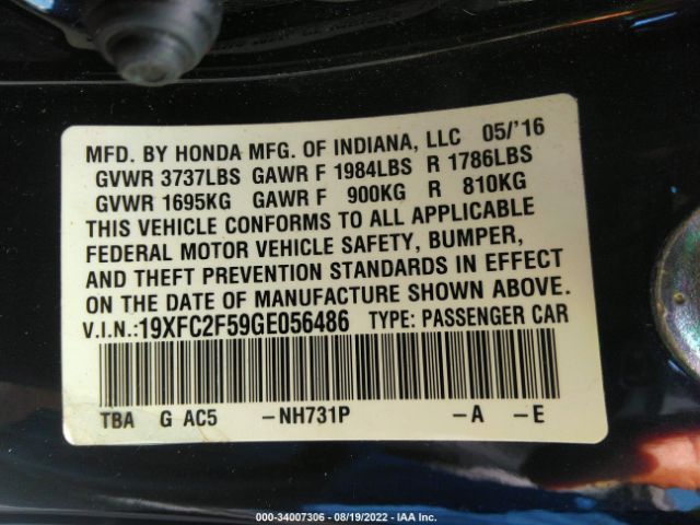 Photo 8 VIN: 19XFC2F59GE056486 - HONDA CIVIC SEDAN 