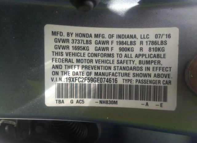 Photo 8 VIN: 19XFC2F59GE074616 - HONDA CIVIC SEDAN 