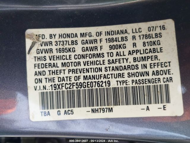 Photo 8 VIN: 19XFC2F59GE076219 - HONDA CIVIC 