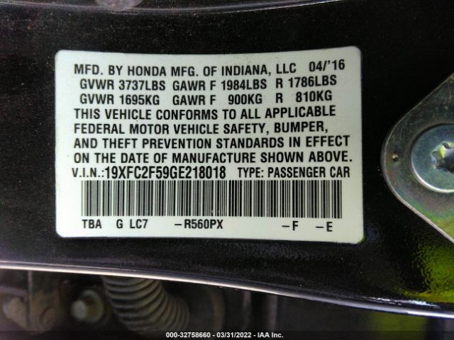 Photo 8 VIN: 19XFC2F59GE218018 - HONDA CIVIC SEDAN 