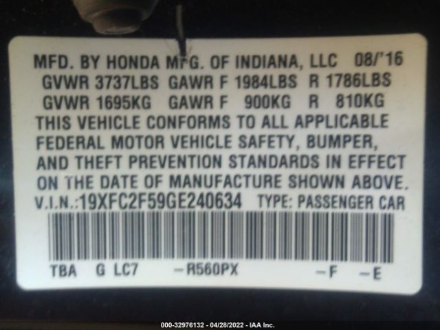 Photo 8 VIN: 19XFC2F59GE240634 - HONDA CIVIC SEDAN 