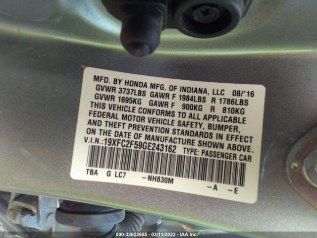 Photo 8 VIN: 19XFC2F59GE243162 - HONDA CIVIC SEDAN 