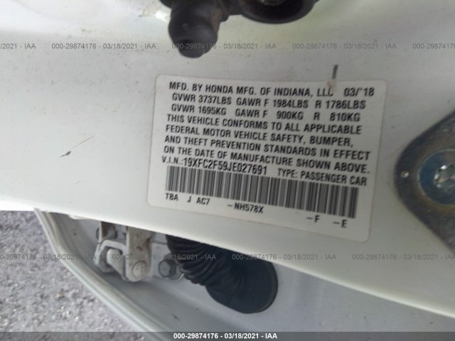 Photo 8 VIN: 19XFC2F59JE027691 - HONDA CIVIC SEDAN 