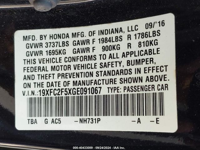 Photo 8 VIN: 19XFC2F5XGE091067 - HONDA CIVIC 