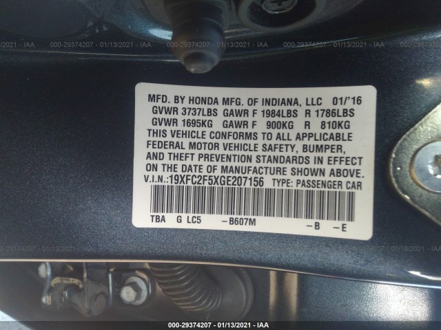 Photo 8 VIN: 19XFC2F5XGE207156 - HONDA CIVIC SEDAN 