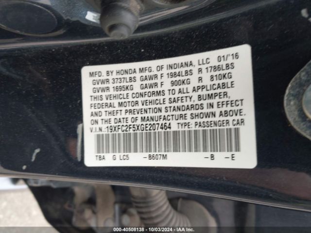 Photo 8 VIN: 19XFC2F5XGE207464 - HONDA CIVIC 