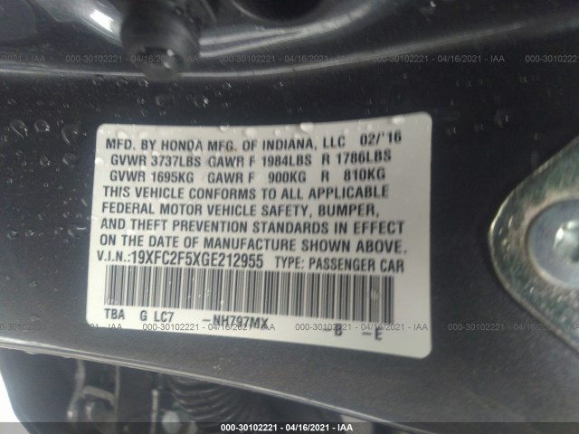 Photo 8 VIN: 19XFC2F5XGE212955 - HONDA CIVIC SEDAN 