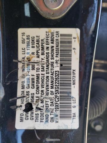 Photo 12 VIN: 19XFC2F5XGE226323 - HONDA CIVIC LX 