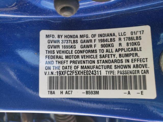 Photo 9 VIN: 19XFC2F5XHE024311 - HONDA CIVIC LX 