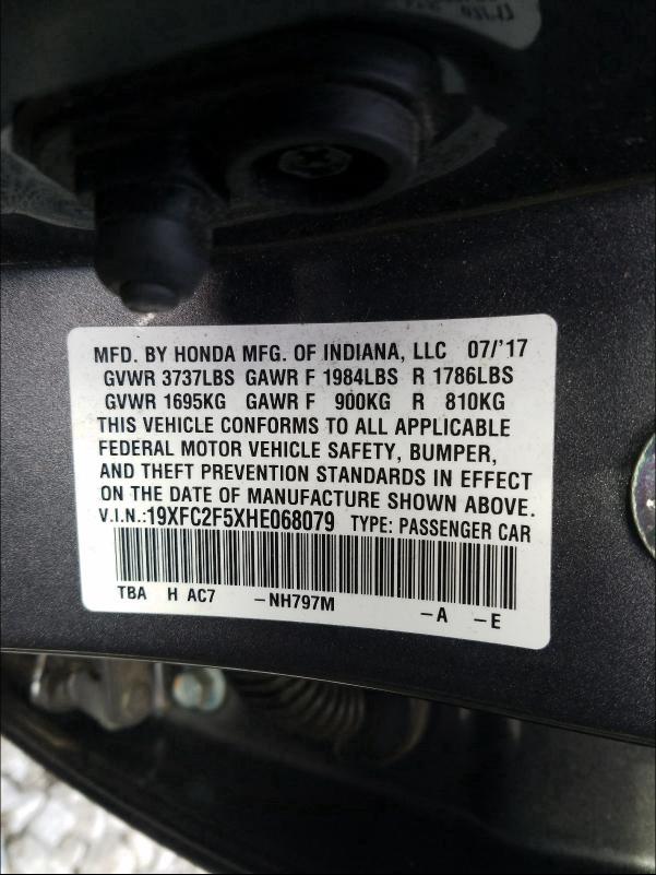 Photo 9 VIN: 19XFC2F5XHE068079 - HONDA CIVIC LX 