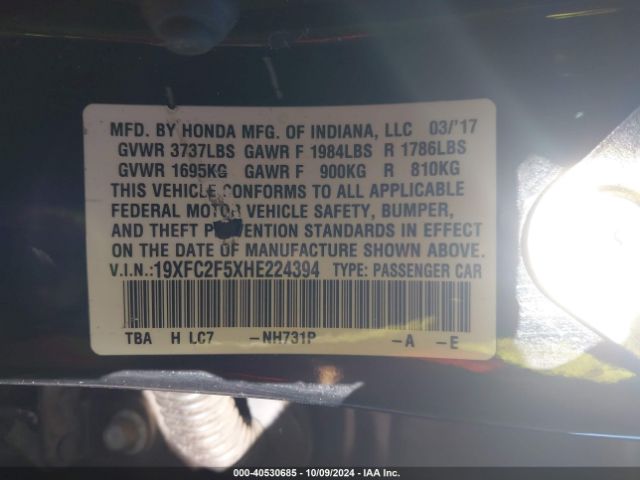 Photo 8 VIN: 19XFC2F5XHE224394 - HONDA CIVIC 