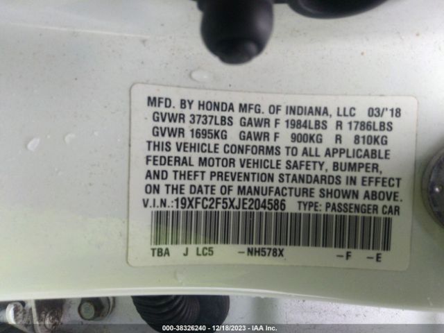 Photo 8 VIN: 19XFC2F5XJE204586 - HONDA CIVIC 