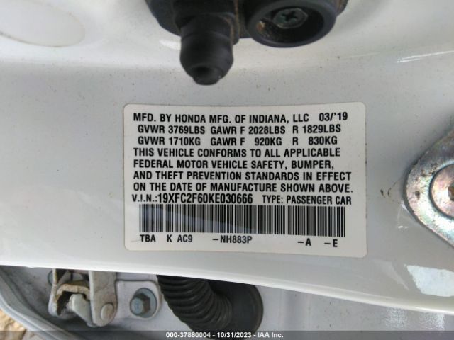 Photo 8 VIN: 19XFC2F60KE030666 - HONDA CIVIC SEDAN 