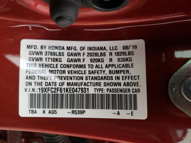 Photo 9 VIN: 19XFC2F61KE047931 - HONDA CIVIC LX 