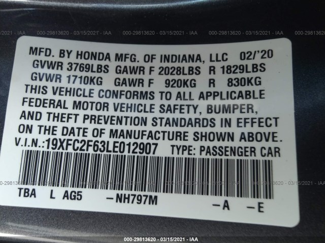 Photo 8 VIN: 19XFC2F63LE012907 - HONDA CIVIC SEDAN 