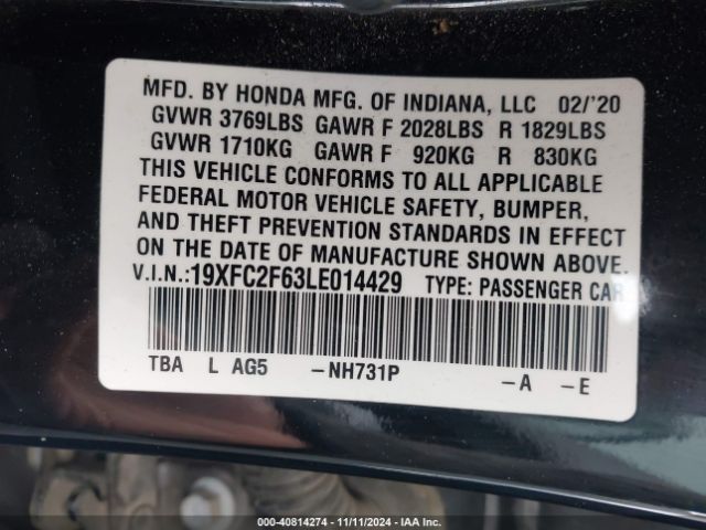 Photo 8 VIN: 19XFC2F63LE014429 - HONDA CIVIC 