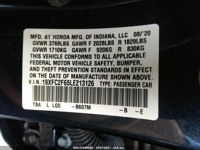 Photo 8 VIN: 19XFC2F65LE213126 - HONDA CIVIC SEDAN 