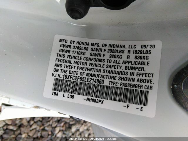 Photo 8 VIN: 19XFC2F65LE214860 - HONDA CIVIC SEDAN 