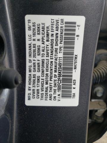 Photo 12 VIN: 19XFC2F66KE049111 - HONDA CIVIC LX 