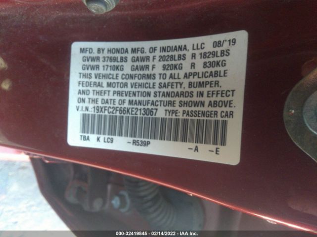 Photo 8 VIN: 19XFC2F66KE213067 - HONDA CIVIC SEDAN 