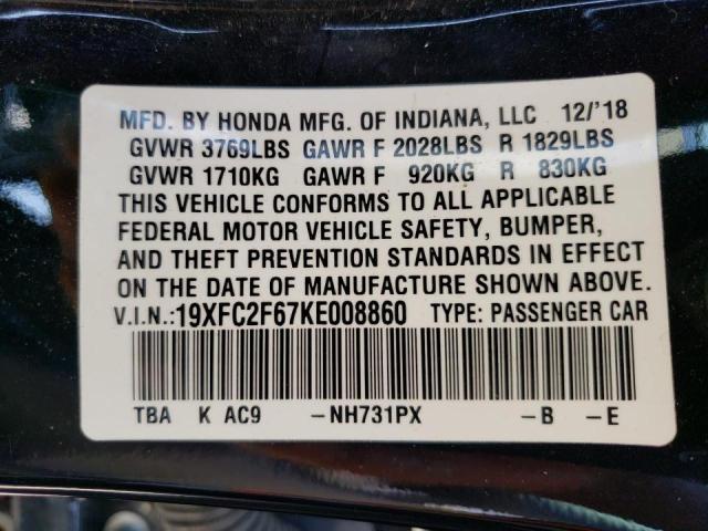 Photo 9 VIN: 19XFC2F67KE008860 - HONDA CIVIC LX 